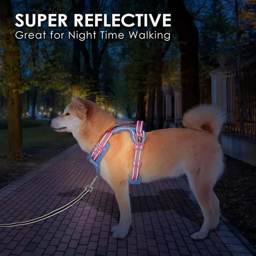 Vista 6 de Arnés para perro sin tirones, chaleco para perro reflectante ajustable de colores únicos, con asa de entrenamiento suave y clips de metal