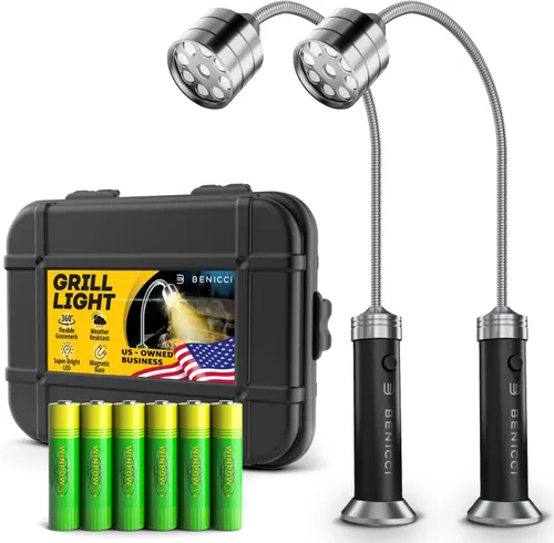Vista 9 de Juego de 2 luces LED flexibles para parrilla, la luz perfecta para accesorios de parrilla con base magnética de 360 grados y cuello de cisne