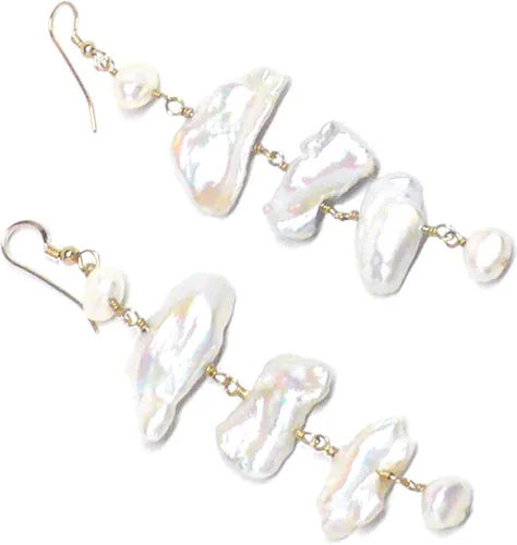 Vista 2 de Large White Kishi Biwa Cultured Freshwater Pearl Dangle Earrings Sterling Silver Gold-Filled