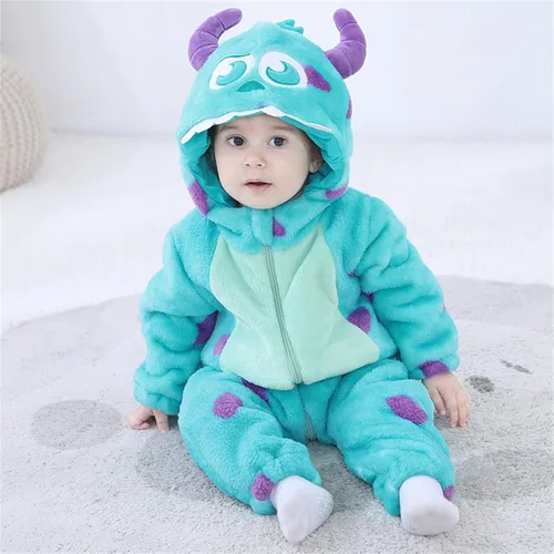 Vista 101 de Mameluco unisex de franela para bebé, disfraz de animal con capucha de dibujos animados