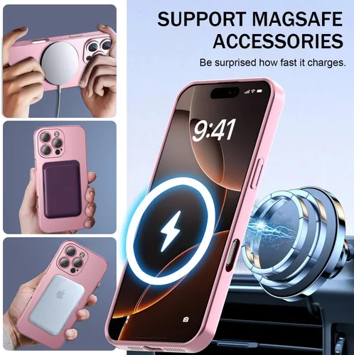 Vista 3 de Funda magnética para iPhone 13 Pro MagSafe con protector de lente de cámara, funda completa de protección delgada y suave, a prueba de golpes