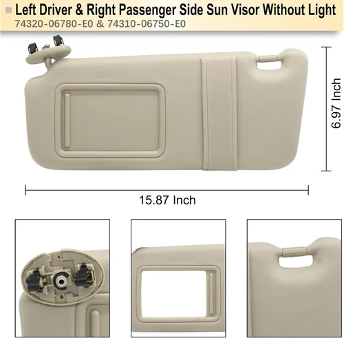 Vista 4 de NHILES Visera solar del lado izquierdo del conductor y del lado derecho del pasajero compatible con Toyota Camry sin luz 2007 2008 2009 2010 2011