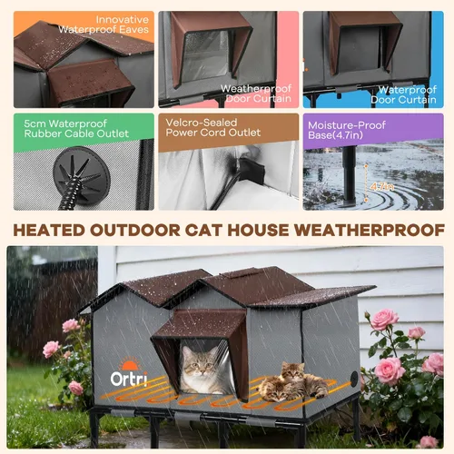 Vista 2 de Casa para gatos climatizada al aire libre para exteriores: aislamiento de invierno resistente a la intemperie 30 "x 14" × 20 " refugio