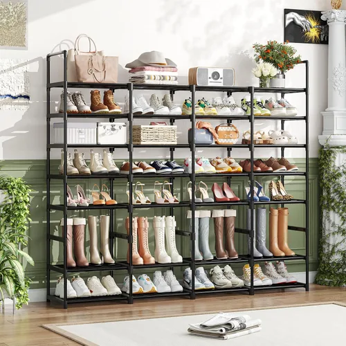 Vista 2 de Simple Trending Zapatero de 8 niveles de gran capacidad para 64 pares, estante alto para zapatos, organizador de zapatos de metal resistente
