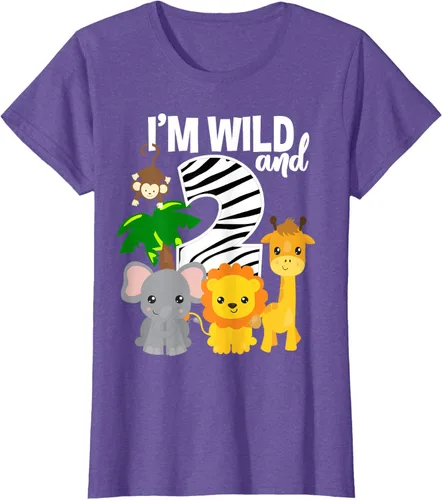 Vista 24 de Camiseta de cumpleaños con temática de zoológico de I'm Wild and 2, Negro, S