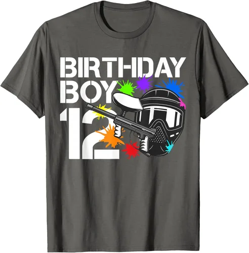 Vista 56 de 12th B-Day Paintball Birthday Party Boy 12 Year Old Funny T-Shirt, Negro
