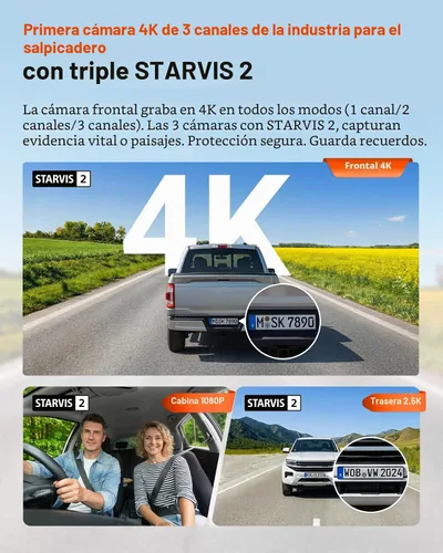Vista 2 de Vantrue N4 Pro S 4K Cámara de tablero de 3 canales, triple STARVIS 2