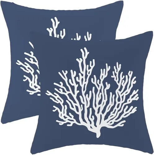 Vista 21 de AEIOAE Juego de 2 fundas de almohada costeras de 16 x 16 pulgadas, fundas de cojines decorativos náuticos de playa con estrellas de mar negras