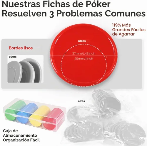 Vista 2 de Fichas de póquer plásticas de 1,45 pulgadas para fichas de juego Fichas de juego de cartas de póquer a granel