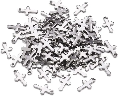 Vista 8 de KISSITTY 100 piezas de acero inoxidable 304 tamaño pequeño pulido sólido cruz colgante colgante cruz colgante cadena colgantes para collar, aretes