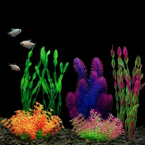 Vista 6 de MyLifeUNIT Plantas artificiales de acuario, plantas de plástico para peceras para decoraciones de acuarios, paquete de 7 (estilo B)