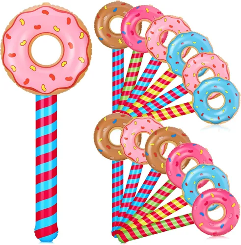 Vista 7 de Meooeck 12 piezas de donas inflables surtidas inflables para piscina, flotadores de tubo circular, decoración de fiesta de cumpleaños, globos