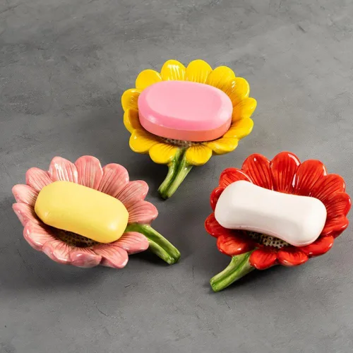 Vista 3 de Sizikato Bandeja de jabón de porcelana para baño, jabonera con forma de girasol