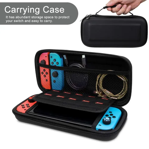 Vista 2 de Switch Accessories Bundle, Kit with Carrying Case, Protective Case with Screen Protector, Compact Playstand,Game Case, Joystick Cap, Charging Dock