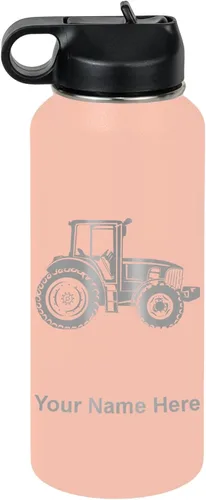 Vista 74 de LaserGram Botella de agua personalizada, tractor agrícola, acero inoxidable de doble pared aislada al vacío con popote superior, regalo grabado