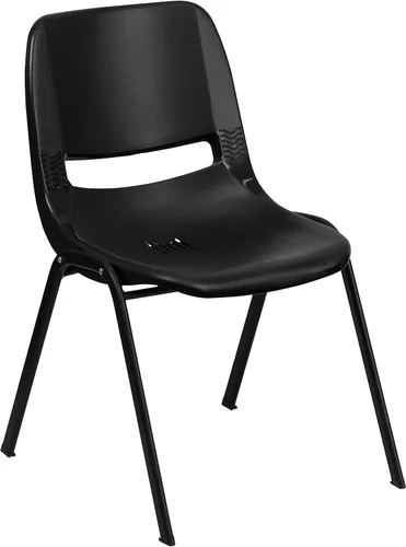 Vista 3 de EMMA + OLIVER Silla apilable ergonómica negra con marco negro y asiento de 16 pulgadas de alto