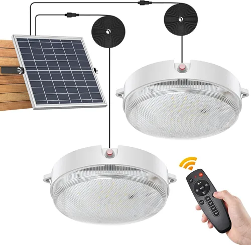 Vista 11 de Luz solar de techo, sensor de movimiento, temporizador 30S/60S y 4 modos y tricolor, diurna y regulable con control remoto e interruptor