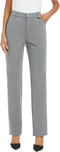 Vista 3 de Pantalones de trabajo elásticos de pierna recta para mujer, pantalones de trabajo, negocios, oficina, pantalones casuales con bolsillos