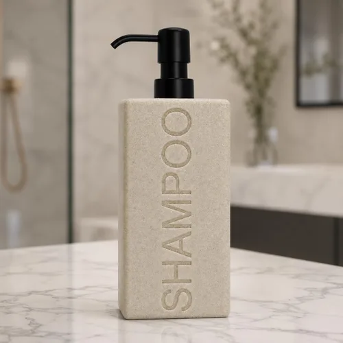 Vista 16 de Dispensador rectangular de resina para baño, champú y acondicionador de baño, botella de lavado corporal, diseño moderno de bomba recargable Gris