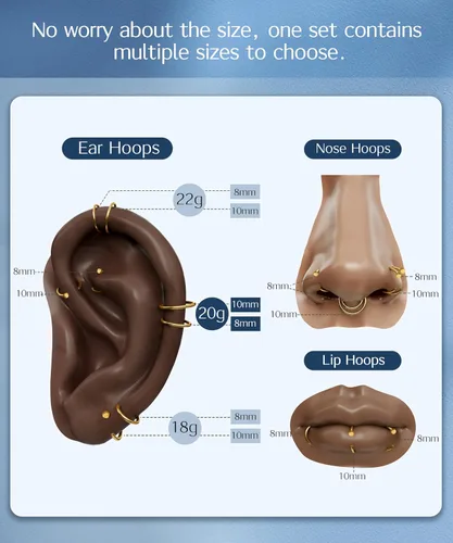 Vista 14 de FIBO STEEL - 5 piezas de acero inoxidable, 18G a 22G, joyería corporal, piercing de nariz para mujer