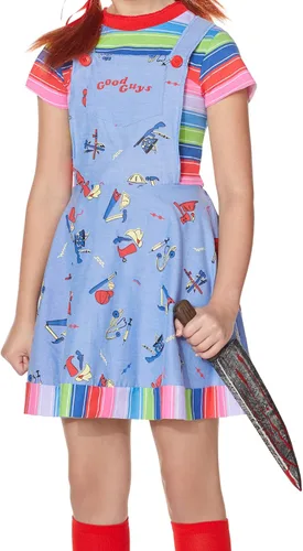 Vista 2 de Spirit Halloween Child's Play - Vestido Chucky para niños, con licencia oficial, cosplay de terror, disfraz para parejas, disfraz fácil