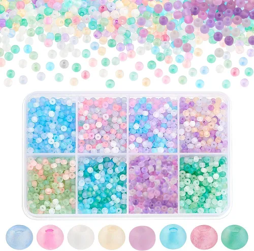Vista 9 de PH PandaHall 1800 piezas Cuentas de semillas de fantasía nubladas de 6 colores 3mm Cuentas de vidrio cremoso Cuentas redondas para la cintura