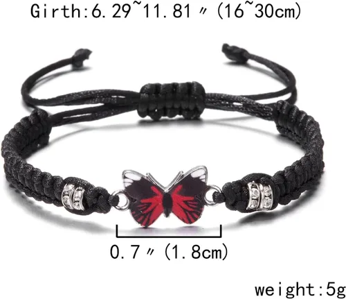 Vista 3 de Pulsera de mariposa colorida hecha a mano con cuerda trenzada ajustable para parejas, mujeres, niñas, amistad, mejores amigos, fiestas, familia