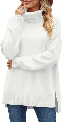Vista 2 de XIEERDUO Suéteres de cuello alto para mujer, de gran tamaño, con abertura lateral, dobladillo alto y bajo, tallas S-3XL