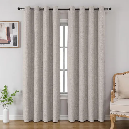 Vista 20 de CUCRAF Juego de 2 paneles de cortinas 100% opacas de 54 pulgadas de largo, cortinas texturizadas de lino para oscurecer la habitación, con ojales