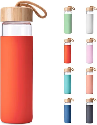 Vista 7 de Botellas de agua de vidrio de borosilicato de 20 onzas con funda de silicona, libres de BPA, aptas para lavavajillas - Botellas de vidrio Arcadia