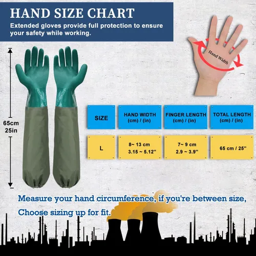 Vista 4 de Guantes largos de goma resistentes a los productos químicos, impermeables y resistentes para trabajos con ácido químico
