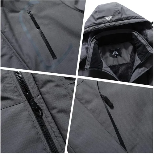 Vista 8 de Chaqueta de esquí impermeable para hombre, resistente al viento, cortavientos, abrigo de nieve cálido con capucha