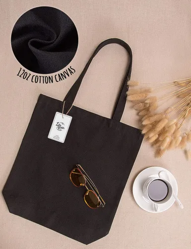 Vista 4 de Lily Queen - Bolsa de lona natural reutilizable para compras, Negro - Paquete de 12