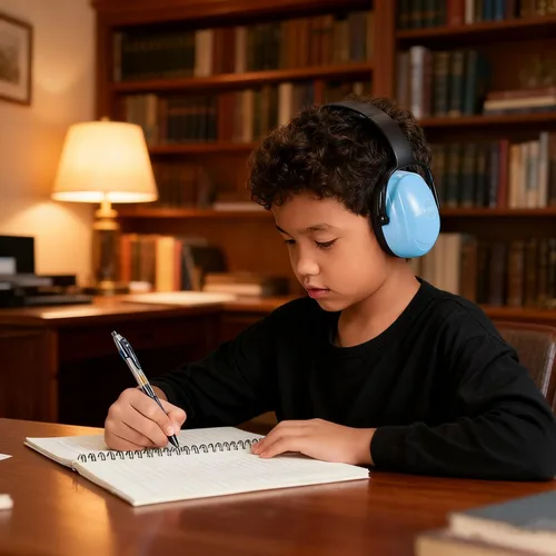 Vista 5 de Auriculares con cancelación de ruido para niños con autismo y necesidades sensoriales, orejeras ajustables para bebés, niños pequeños y niños, Azul