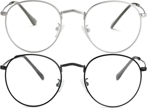 Vista 21 de Kursan Gafas clásicas redondas de metal transparente para mujeres y hombres, lentes sin receta