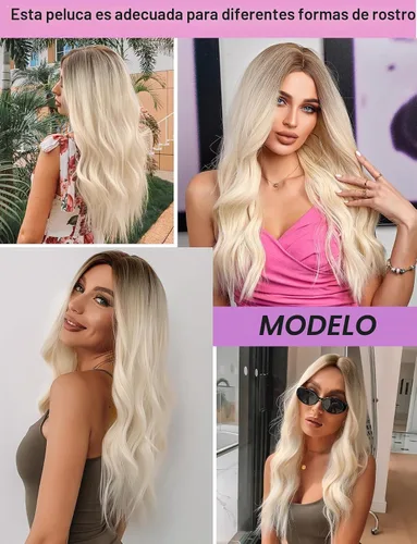 Vista 5 de HAIRCUBE Pelucas rubias largas para mujer, peluca de cabello sintético rizado y ondulado para uso diario