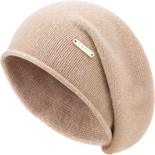 Vista 26 de Gorros de Punto Holgados para Mujeres de Cachemira Gorro de Esquí de Lana Tejida Suave y Cálido Gorro de Invierno A01-beige