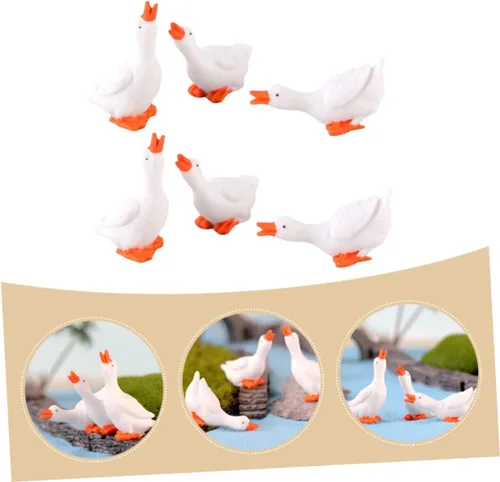 Vista 6 de Amosfun 6 piezas de resina pequeño adorno en forma de paisaje pequeño plantador mini DIY musgo ganso para jardines figura decoración micro estatua