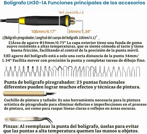 Vista 2 de FIRElood LH30-1 herramienta de combustión de madera, kit de combustión de madera pluma 25 ~ 1,382.0 °F, kit profesional de quema de madera