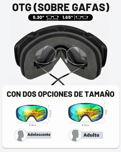 Vista 2 de OutdoorMaster Gafas de esquí con cubierta, gafas de nieve para snowboard OTG antivaho Adulto A01 Vlt 9.4%