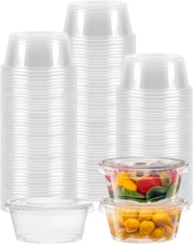Vista 9 de TashiBox 200 juegos de vasos de gelatina de 1 onza con tapas, vasos de plástico para porciones de soufflé con tapas, transparentes