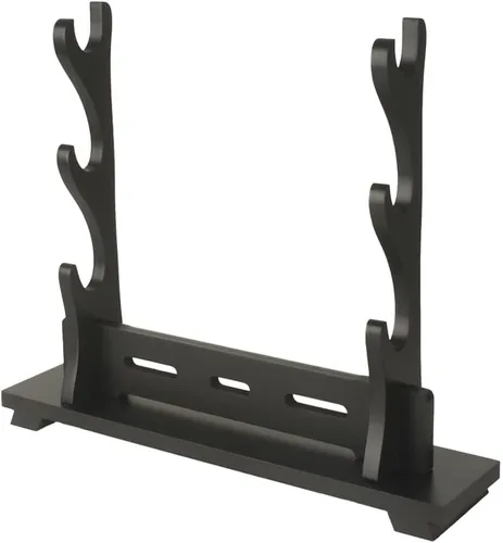 Vista 8 de Soporte Katana para espada, soporte de madera para sable de luz de escritorio, soporte de exhibición de espada Samurai para cosplay (negro, 1 nivel)