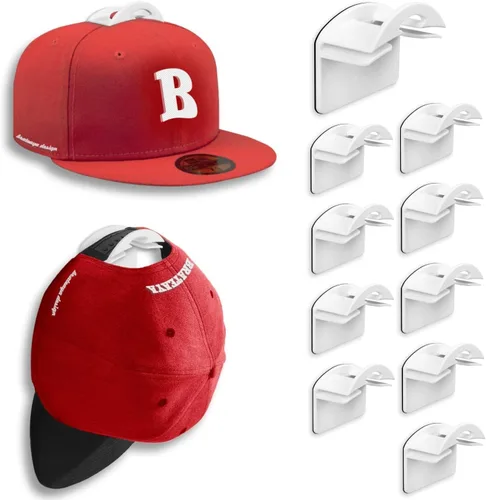 Vista 9 de Percheros para sombreros de pared, fuertes soportes adhesivos para sombreros, organizador para gorras sin perforación, paquete de 20 ganchos