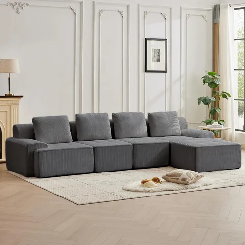 Vista 36 de Sofá modular modular con otomana móvil, sofá de asiento profundo con almohadas, cómodo sofá modular de nube para sala de estar, dormitorio y Blanco