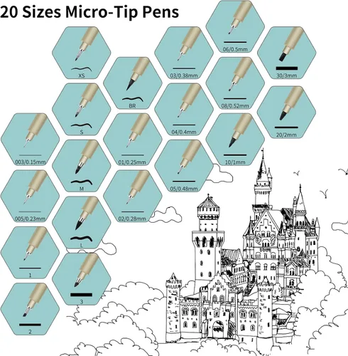 Vista 3 de XS Micro Pen, paquete de 6 bolígrafos negros de punta fina con tinta de archivo impermeable, bolígrafos de tinta fina de 0.039-0.079 in