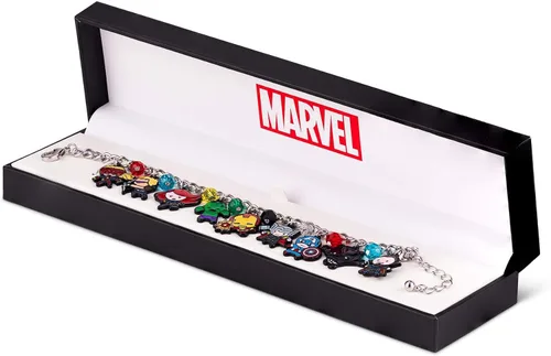 Vista 2 de The Avengers Chibi Form Characters - Pulsera esmaltada de 0.591 in Pulsera de cadena con acabado de plata pulida con cuentas