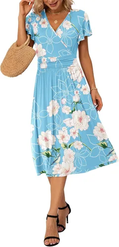 Vista 4 de GRECERELLE Vestido de primavera y verano para mujer casual con volantes manga cortalarga con cuello en V