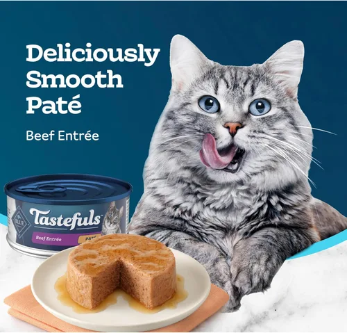 Vista 4 de Blue Buffalo Tastefuls Natural Pate - Comida húmeda natural para gatos, ternera, latas de 5.5 onzas (24 unidades) La carne de res real es lo