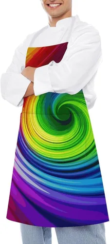 Vista 4 de MUSM Rainbow Spiral Apron，Classic Vintage Funny with Pockets Aprons,Adjustable Bib Waterdrop Resistant for Kitchen Cooking Restaurant BBQ Painting