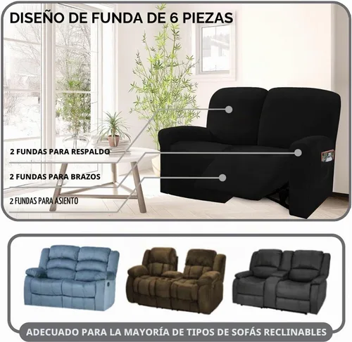 Vista 2 de ULTICOR Funda reclinable para sofá biplaza, 48 a 65 pulgadas de largo, 6 fundas de sofá reclinable elásticas de terciopelo para sofá biplaza de 2